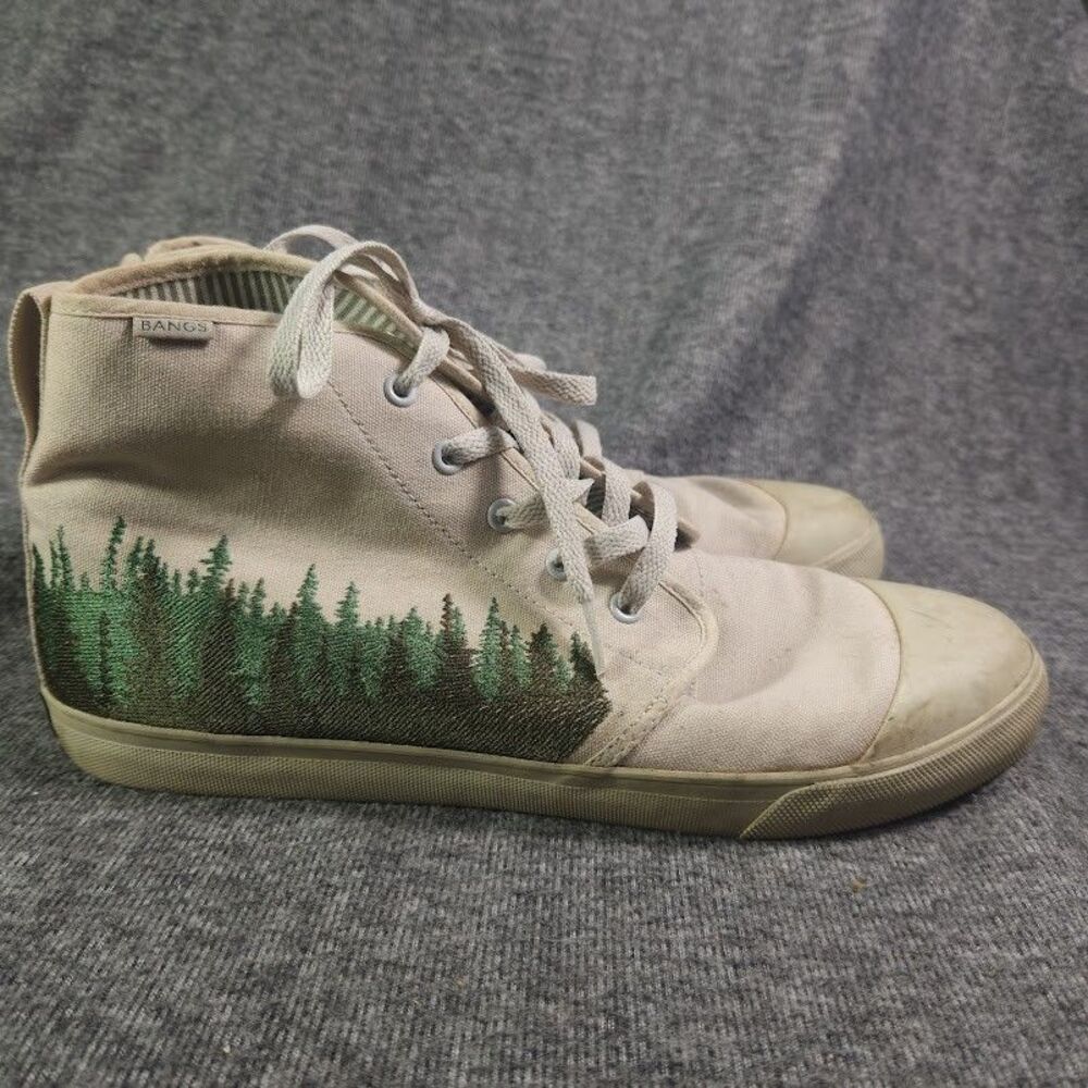 Mens 12 (Womens 13.5) Bangs Forest Embroidered Khaki Canvas High Top Shoes